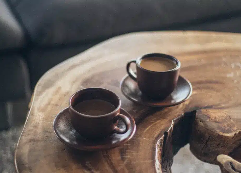 two cups of coffee on table