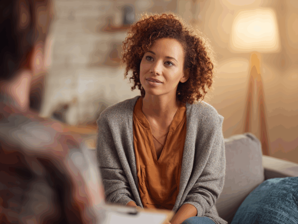 woman sitting down getting therapy for opioid addiction