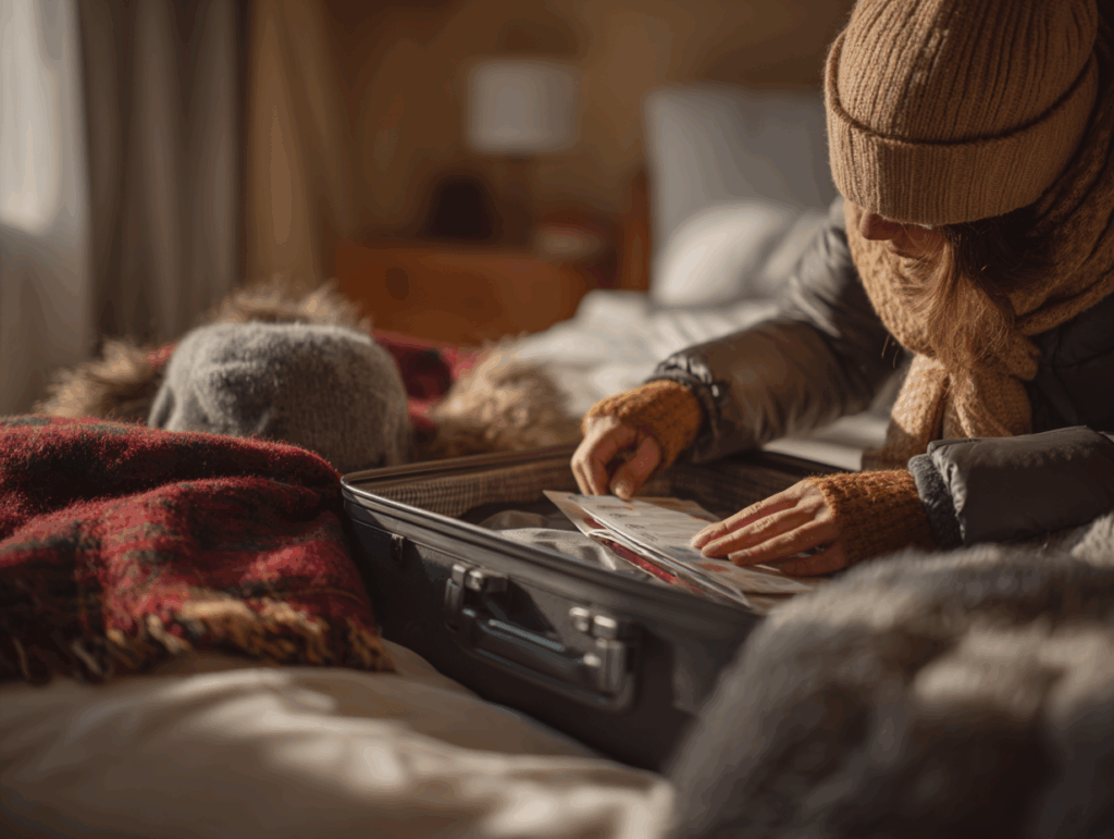 woman packing her essentials for a trip and making sure she has all her documents for traveling with methadone for the holidays.